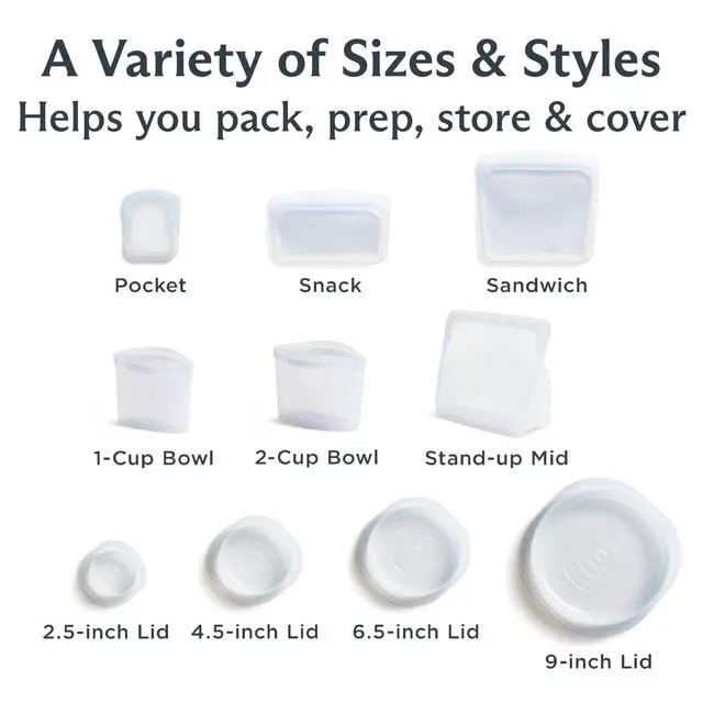 Alt view image 4 of 7 - Reusable Silicone Bags and Stretch Lids, 10-Pack Starter Kit, Clear