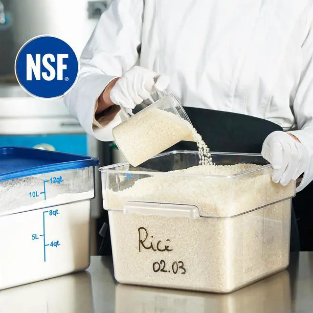 Alt view image 3 of 7 - 4 Pack Food Storage Containers with Blue Lids - NSF Listed Commercial Grade in 12.0 Qt - Square, Clear, Polycarbonate
