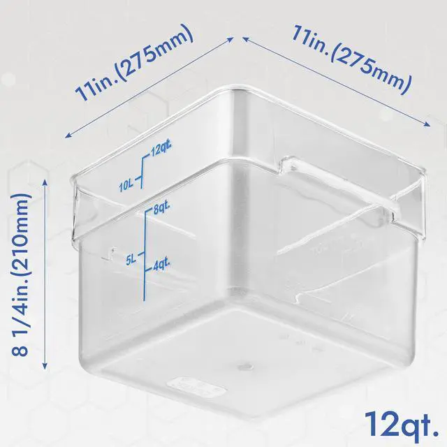 Alt view image 7 of 7 - 4 Pack Food Storage Containers with Blue Lids - NSF Listed Commercial Grade in 12.0 Qt - Square, Clear, Polycarbonate
