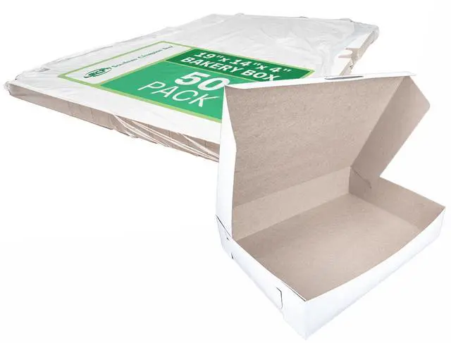 Main image of 1029 Premium Clay Coated Kraft Paperboard White Non-Window Sheet Cake and Utility Box, 19" Length x 14" Width x 4" Height, 1/2 Sheet (Case of 50)