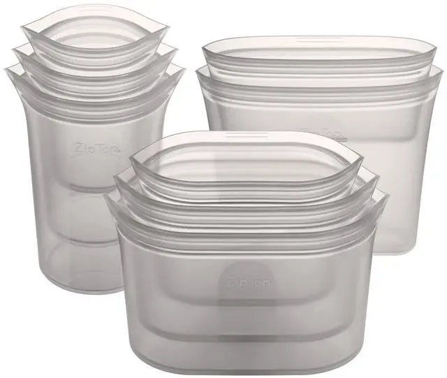 Main image of Reusable Food Storage Containers Full Set of 8 Gray Platinum Silicone Cups, Dishes & Bags Microwave, Dishwasher & Freezer Safe Made in USA, BPA-Free