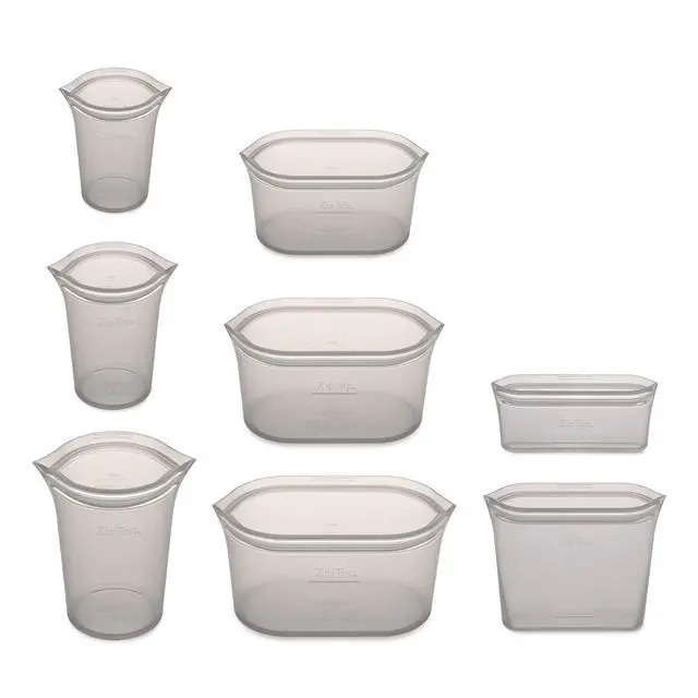 Alt view image 2 of 7 - Reusable Food Storage Containers Full Set of 8 Gray Platinum Silicone Cups, Dishes & Bags Microwave, Dishwasher & Freezer Safe Made in USA, BPA-Free