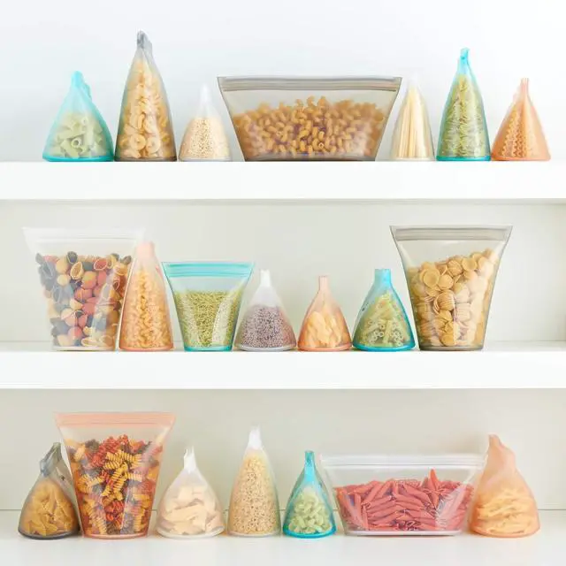 Alt view image 6 of 7 - Reusable Food Storage Containers Full Set of 8 Gray Platinum Silicone Cups, Dishes & Bags Microwave, Dishwasher & Freezer Safe Made in USA, BPA-Free