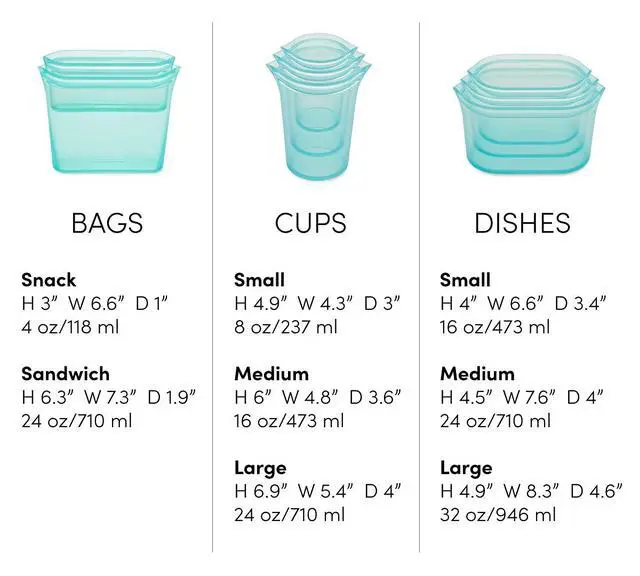 Alt view image 4 of 7 - Reusable Food Storage Containers Full Set of 8 Gray Platinum Silicone Cups, Dishes & Bags Microwave, Dishwasher & Freezer Safe Made in USA, BPA-Free