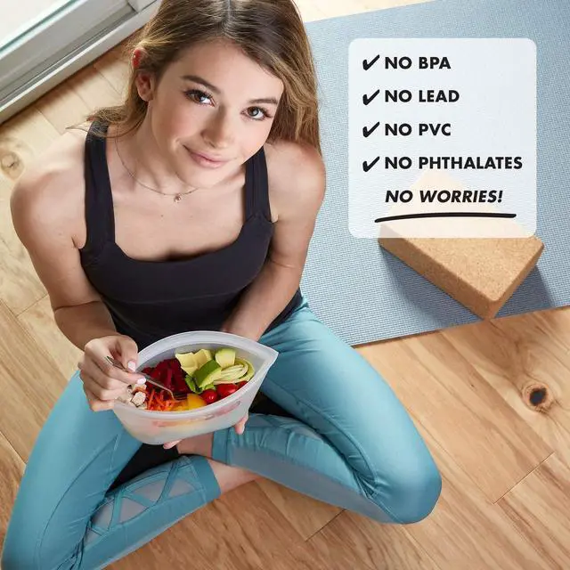 Alt view image 5 of 7 - Reusable Food Storage Containers Full Set of 8 Gray Platinum Silicone Cups, Dishes & Bags Microwave, Dishwasher & Freezer Safe Made in USA, BPA-Free