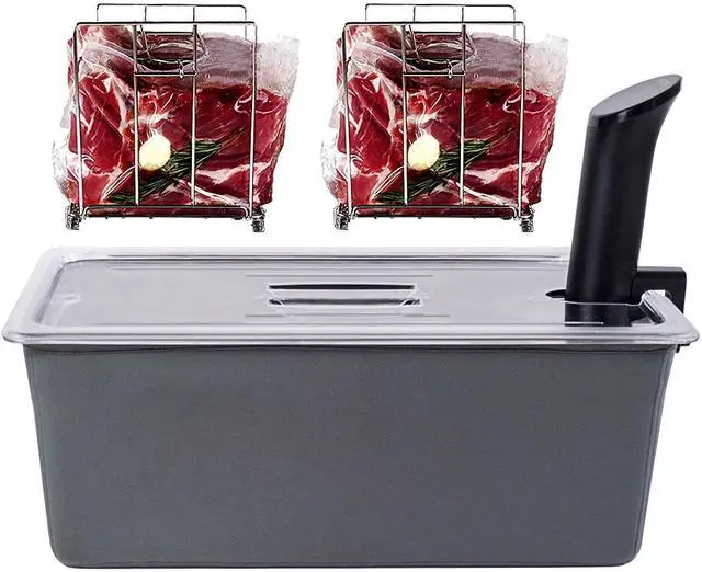 Main image of Professional Large Sous Vide Container with Lid, 2 Sous Vide Racks & Insulating Sleeve | Neoprene Retains Heat | Compatible with Anova, Nano, Inkbird, Most Sous Vide Cookers (26 QT)