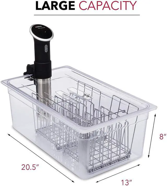 Alt view image 2 of 5 - Professional Large Sous Vide Container with Lid, 2 Sous Vide Racks & Insulating Sleeve | Neoprene Retains Heat | Compatible with Anova, Nano, Inkbird, Most Sous Vide Cookers (26 QT)