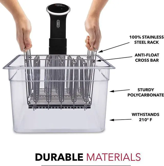 Alt view image 3 of 5 - Professional Large Sous Vide Container with Lid, 2 Sous Vide Racks & Insulating Sleeve | Neoprene Retains Heat | Compatible with Anova, Nano, Inkbird, Most Sous Vide Cookers (26 QT)