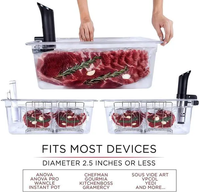 Alt view image 4 of 5 - Professional Large Sous Vide Container with Lid, 2 Sous Vide Racks & Insulating Sleeve | Neoprene Retains Heat | Compatible with Anova, Nano, Inkbird, Most Sous Vide Cookers (26 QT)