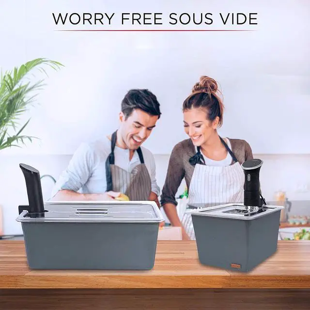 Alt view image 5 of 5 - Professional Large Sous Vide Container with Lid, 2 Sous Vide Racks & Insulating Sleeve | Neoprene Retains Heat | Compatible with Anova, Nano, Inkbird, Most Sous Vide Cookers (26 QT)