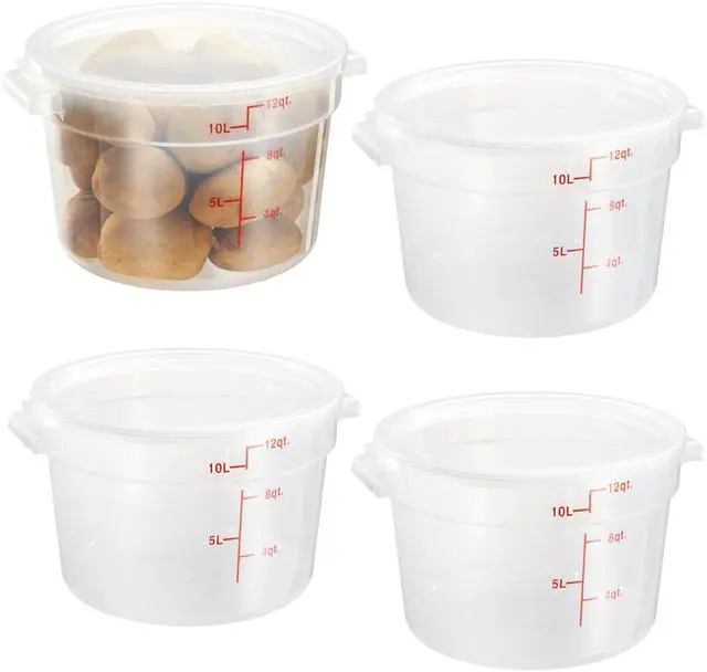 Main image of 12 Quart Translucent Round Food Storage Container with Lid, Pack of 4 NSF Listed, BPA-Free, Commercial-Grade Polypropylene, Freezer & Dishwasher Safe, Non-Stick, Easy-Read Graduations