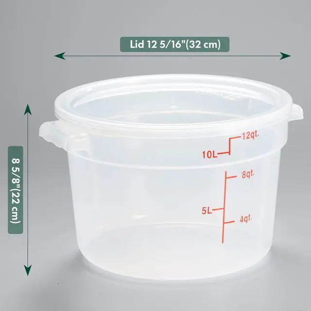 Alt view image 2 of 7 - 12 Quart Translucent Round Food Storage Container with Lid, Pack of 4 NSF Listed, BPA-Free, Commercial-Grade Polypropylene, Freezer & Dishwasher Safe, Non-Stick, Easy-Read Graduations