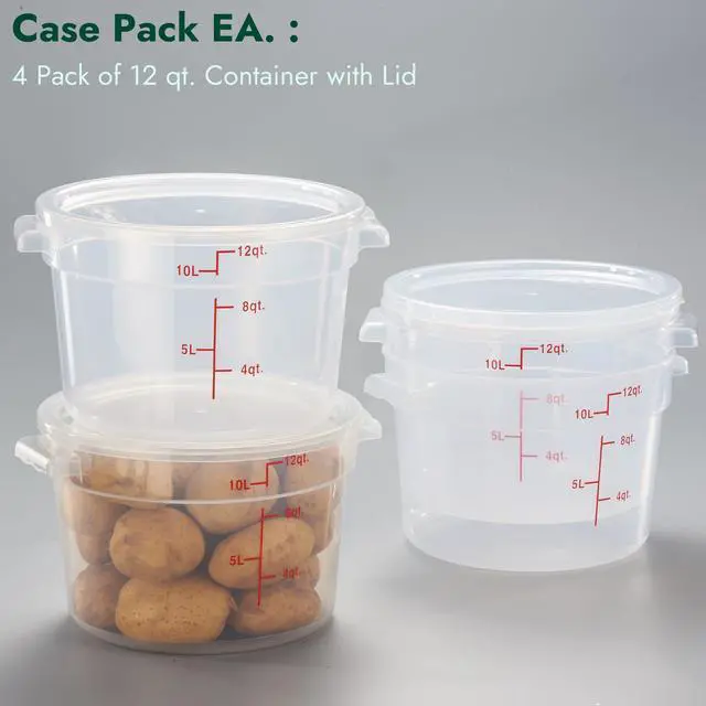 Alt view image 3 of 7 - 12 Quart Translucent Round Food Storage Container with Lid, Pack of 4 NSF Listed, BPA-Free, Commercial-Grade Polypropylene, Freezer & Dishwasher Safe, Non-Stick, Easy-Read Graduations