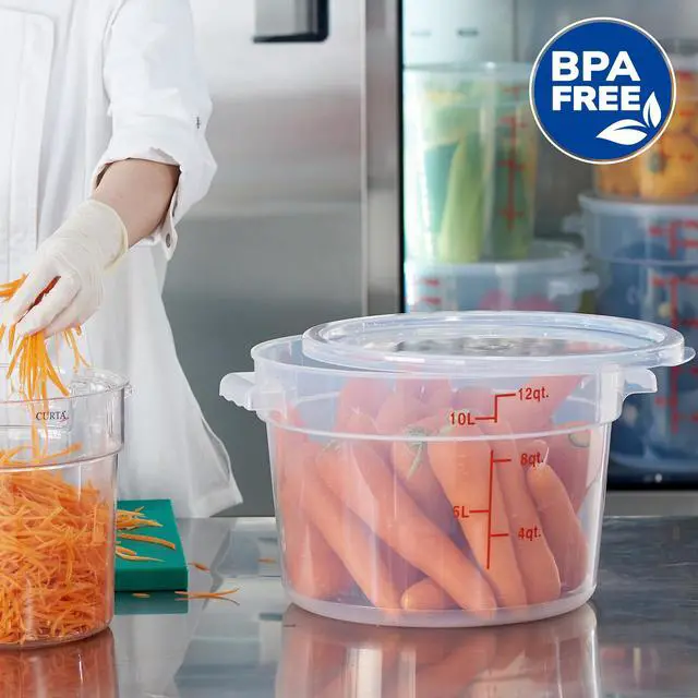 Alt view image 4 of 7 - 12 Quart Translucent Round Food Storage Container with Lid, Pack of 4 NSF Listed, BPA-Free, Commercial-Grade Polypropylene, Freezer & Dishwasher Safe, Non-Stick, Easy-Read Graduations