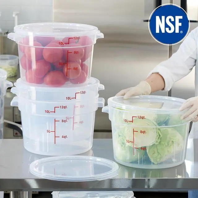 Alt view image 5 of 7 - 12 Quart Translucent Round Food Storage Container with Lid, Pack of 4 NSF Listed, BPA-Free, Commercial-Grade Polypropylene, Freezer & Dishwasher Safe, Non-Stick, Easy-Read Graduations