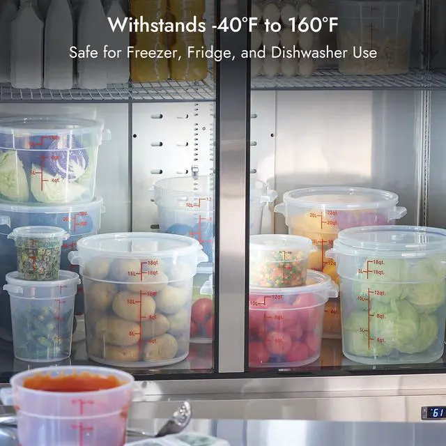 Alt view image 6 of 7 - 12 Quart Translucent Round Food Storage Container with Lid, Pack of 4 NSF Listed, BPA-Free, Commercial-Grade Polypropylene, Freezer & Dishwasher Safe, Non-Stick, Easy-Read Graduations