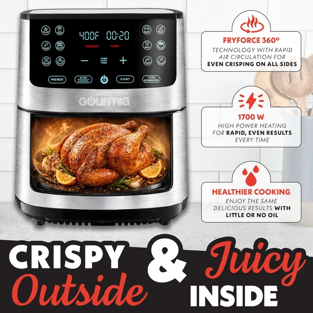 Alt view image 4 of 7 - Air Fryer Oven Digital Display 8 Quart Large AirFryer Cooker 12 Touch Cooking Presets, XL Air Fryer Basket 1700w Power Multifunction GAF838 Black and stainless steel air fryer