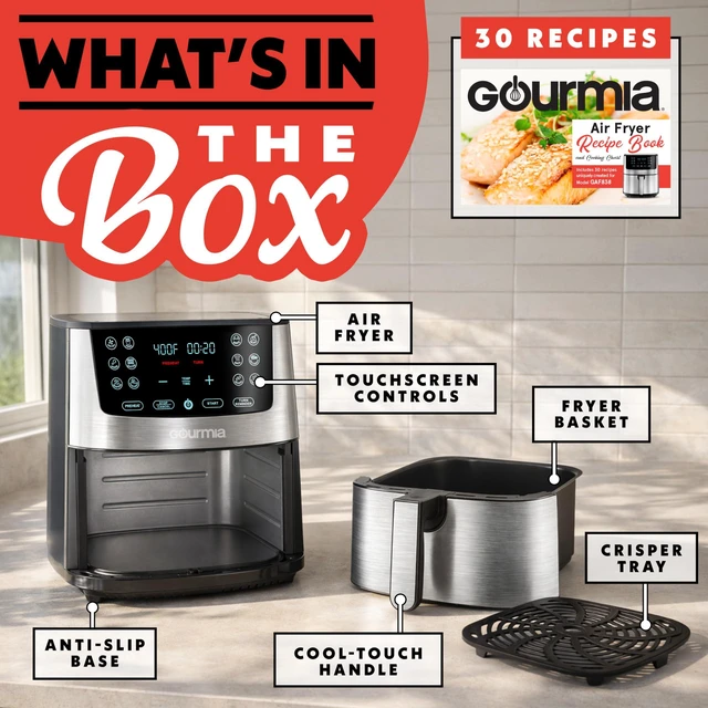 Alt view image 6 of 7 - Air Fryer Oven Digital Display 8 Quart Large AirFryer Cooker 12 Touch Cooking Presets, XL Air Fryer Basket 1700w Power Multifunction GAF838 Black and stainless steel air fryer