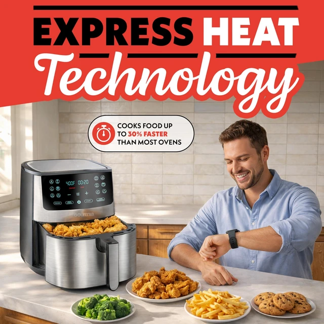Alt view image 5 of 7 - Air Fryer Oven Digital Display 8 Quart Large AirFryer Cooker 12 Touch Cooking Presets, XL Air Fryer Basket 1700w Power Multifunction GAF838 Black and stainless steel air fryer