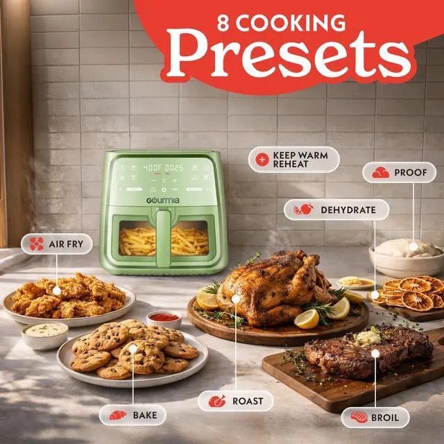Alt view image 2 of 7 - 8 Qt Air Fryer, 8 Presets with Digital Display, FryForce 360° Technology, Easy View Window & Interior Light, Dishwasher Safe Basket, Green