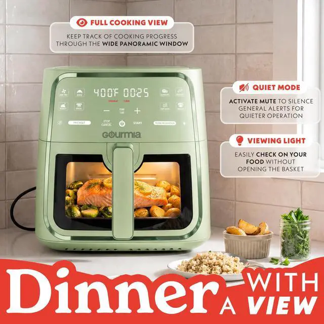 Alt view image 5 of 7 - 8 Qt Air Fryer, 8 Presets with Digital Display, FryForce 360° Technology, Easy View Window & Interior Light, Dishwasher Safe Basket, Green