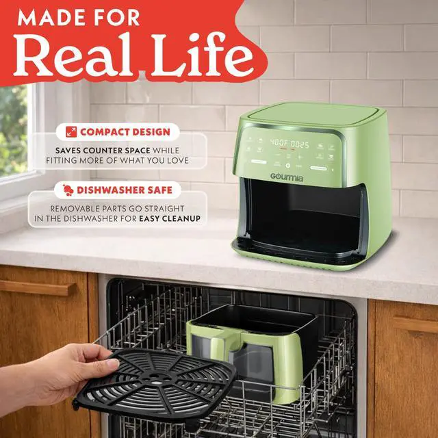 Alt view image 6 of 7 - 8 Qt Air Fryer, 8 Presets with Digital Display, FryForce 360° Technology, Easy View Window & Interior Light, Dishwasher Safe Basket, Green