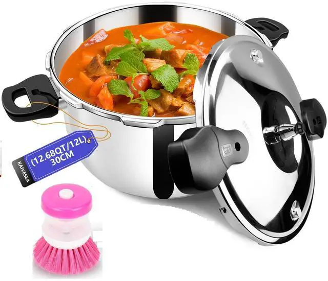 Main image of Stainless Steel Pressure Cooker 12 quart Induction Compatible Thickened Pressure Cooker with Spring Valve Safeguard Devices, Compatible with Gas & Induction Cooker 8-12 people Use