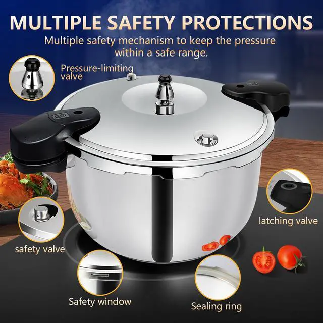 Alt view image 2 of 7 - Stainless Steel Pressure Cooker 12 quart Induction Compatible Thickened Pressure Cooker with Spring Valve Safeguard Devices, Compatible with Gas & Induction Cooker 8-12 people Use