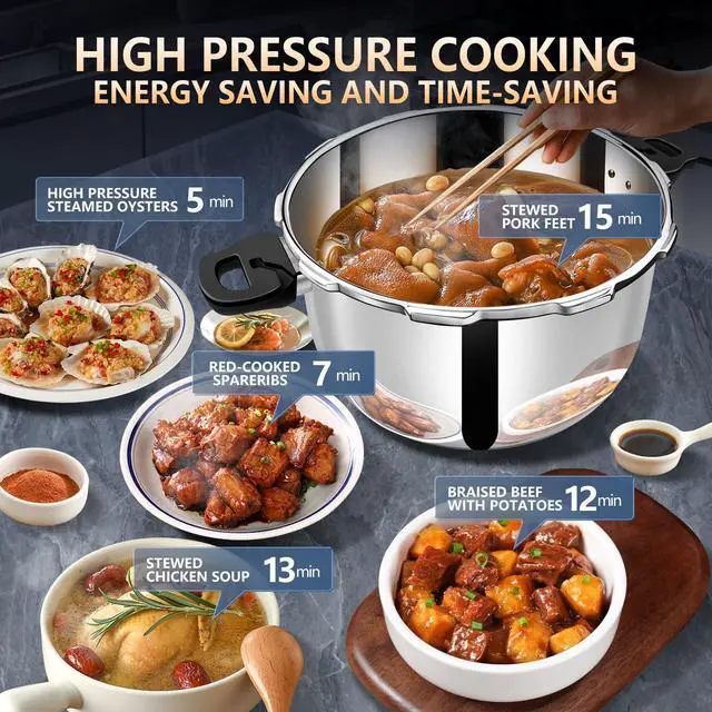 Alt view image 5 of 7 - Stainless Steel Pressure Cooker 12 quart Induction Compatible Thickened Pressure Cooker with Spring Valve Safeguard Devices, Compatible with Gas & Induction Cooker 8-12 people Use