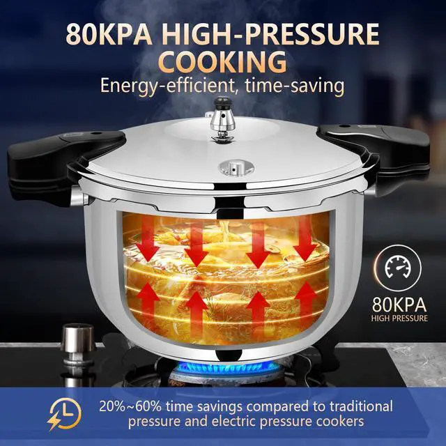 Alt view image 6 of 7 - Stainless Steel Pressure Cooker 12 quart Induction Compatible Thickened Pressure Cooker with Spring Valve Safeguard Devices, Compatible with Gas & Induction Cooker 8-12 people Use