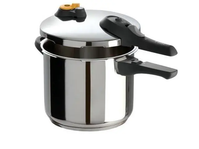 Alt view image 4 of 7 - Secure Stainless Steel Stovetop Pressure Cooker, 6.3 qt, Induction | 5-point safety locking system, Steam basket included, 2 pressure cooking modes, Dishwasher-safe body, Sliding handle
