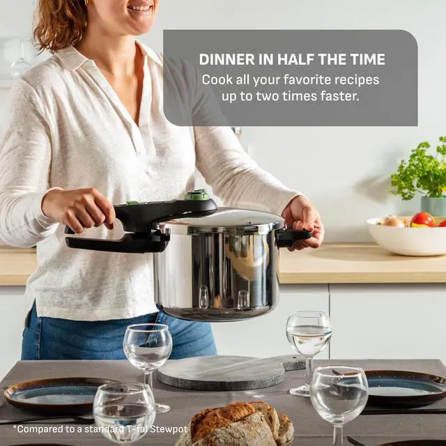 Alt view image 2 of 7 - Secure Stainless Steel Stovetop Pressure Cooker, 6.3 qt, Induction | 5-point safety locking system, Steam basket included, 2 pressure cooking modes, Dishwasher-safe body, Sliding handle