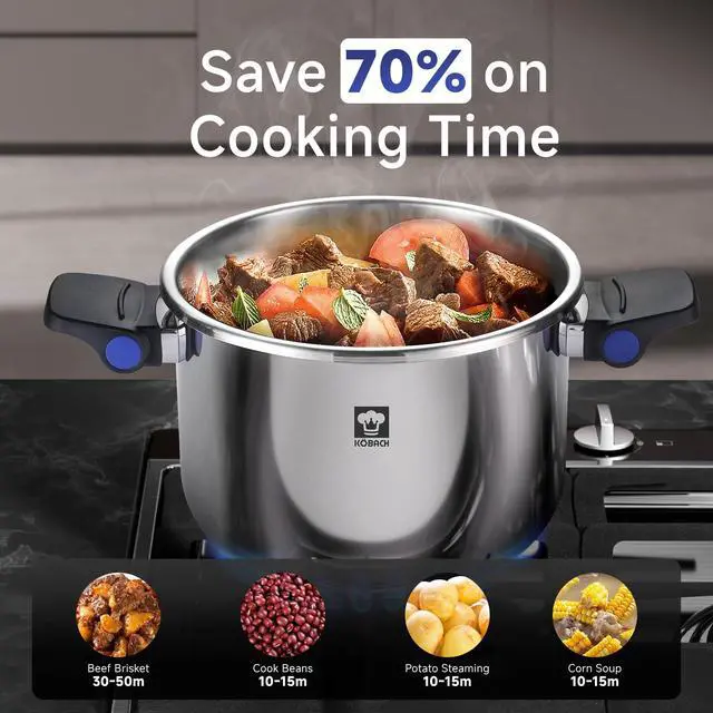 Alt view image 2 of 6 - 8QT Stainless Steel Pressure Cooker, Olla de presion, Cooking Pressure Cooker, Compatible with Induction and Gas Stovetops, Dishwasher Safe, One-Hand Opening Design