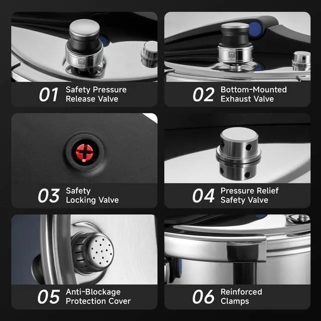 Alt view image 3 of 6 - 8QT Stainless Steel Pressure Cooker, Olla de presion, Cooking Pressure Cooker, Compatible with Induction and Gas Stovetops, Dishwasher Safe, One-Hand Opening Design