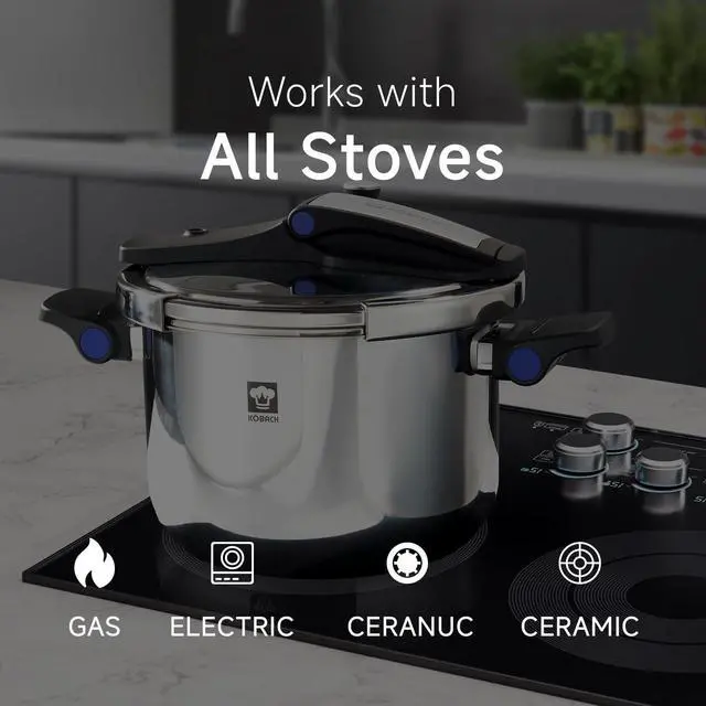 Alt view image 6 of 6 - 8QT Stainless Steel Pressure Cooker, Olla de presion, Cooking Pressure Cooker, Compatible with Induction and Gas Stovetops, Dishwasher Safe, One-Hand Opening Design