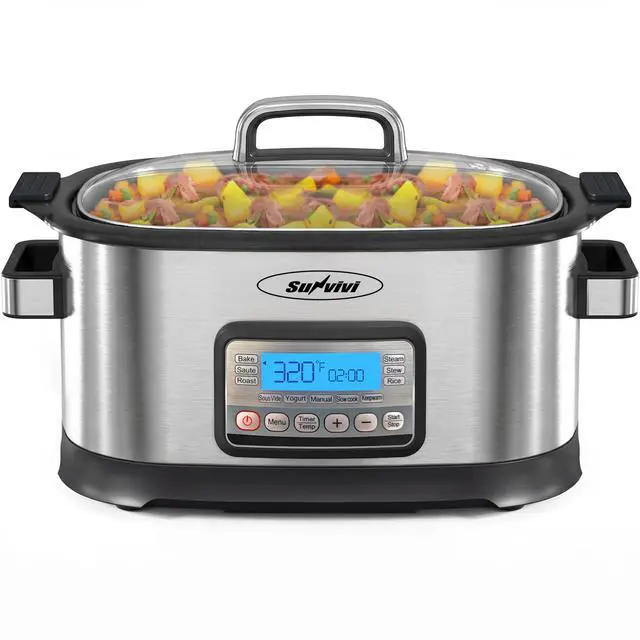Main image of 12-in-1 Programmable Slow Cooker 6.5QT with Timer & Keep Warm | Multicooker with Timer & Temp Control, Dishwasher Safe Lid & Removable Nonstick Crock and Rack, Stainless Steel