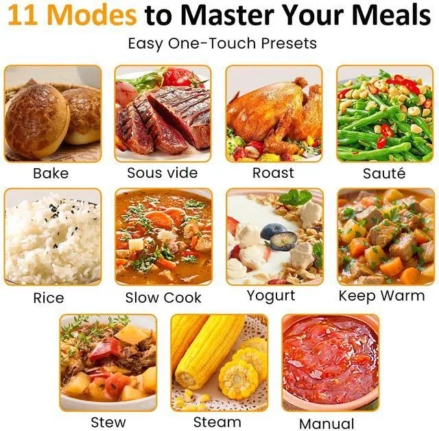 Alt view image 3 of 7 - 12-in-1 Programmable Slow Cooker 6.5QT with Timer & Keep Warm | Multicooker with Timer & Temp Control, Dishwasher Safe Lid & Removable Nonstick Crock and Rack, Stainless Steel