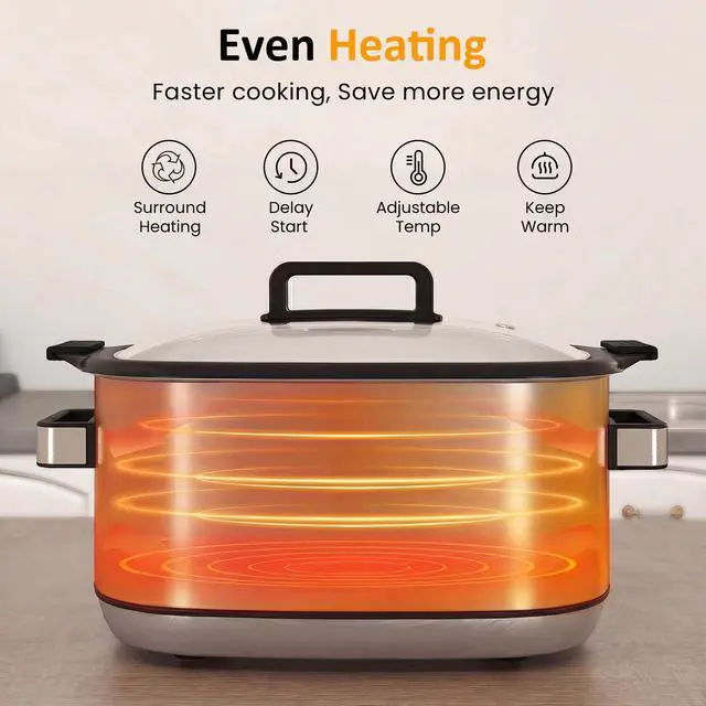 Alt view image 7 of 7 - 12-in-1 Programmable Slow Cooker 6.5QT with Timer & Keep Warm | Multicooker with Timer & Temp Control, Dishwasher Safe Lid & Removable Nonstick Crock and Rack, Stainless Steel