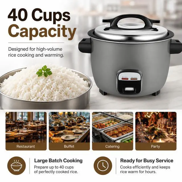 Alt view image 2 of 7 - 40 Cups Commercial Rice Cooker/Warmer | Large Capacity Rice Cooker is built to last through constant rigorous use.