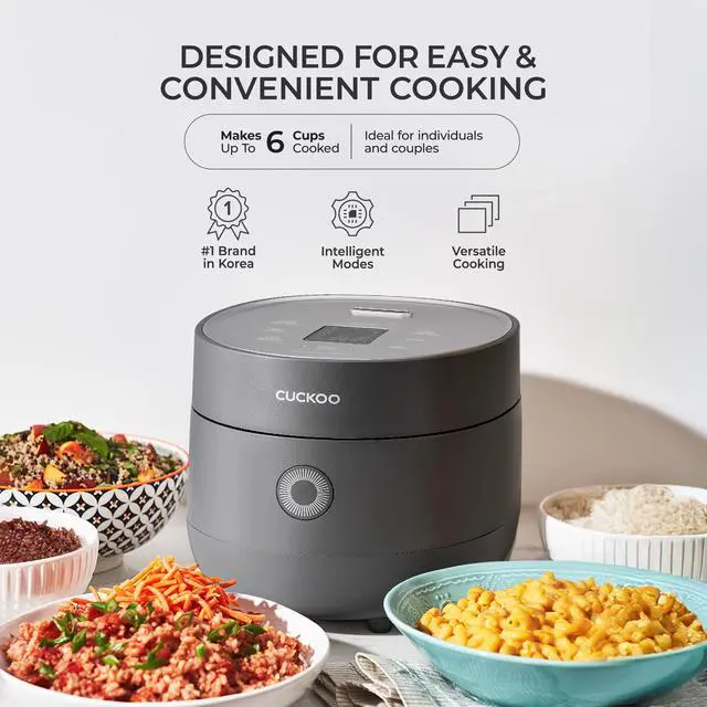 Alt view image 3 of 7 - Micom Fuzzy Logic Rice Cooker, 6-Cup Cooked, Gray, CR-0375FG | Small 3-Cup Uncooked Capacity, Nonstick Inner Pot, 9 Cooking Modes, Quick White Rice in 26-28 Minutes, Auto Clean