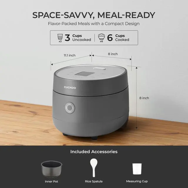 Alt view image 4 of 7 - Micom Fuzzy Logic Rice Cooker, 6-Cup Cooked, Gray, CR-0375FG | Small 3-Cup Uncooked Capacity, Nonstick Inner Pot, 9 Cooking Modes, Quick White Rice in 26-28 Minutes, Auto Clean