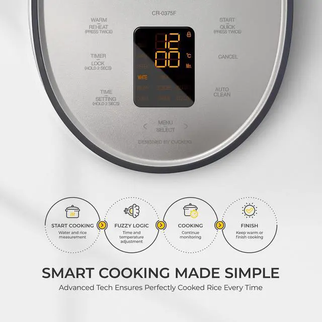 Alt view image 6 of 7 - Micom Fuzzy Logic Rice Cooker, 6-Cup Cooked, Gray, CR-0375FG | Small 3-Cup Uncooked Capacity, Nonstick Inner Pot, 9 Cooking Modes, Quick White Rice in 26-28 Minutes, Auto Clean