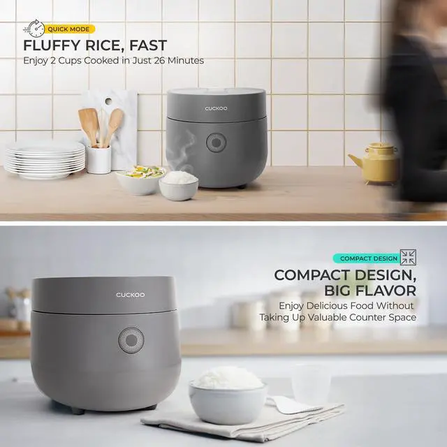Alt view image 7 of 7 - Micom Fuzzy Logic Rice Cooker, 6-Cup Cooked, Gray, CR-0375FG | Small 3-Cup Uncooked Capacity, Nonstick Inner Pot, 9 Cooking Modes, Quick White Rice in 26-28 Minutes, Auto Clean