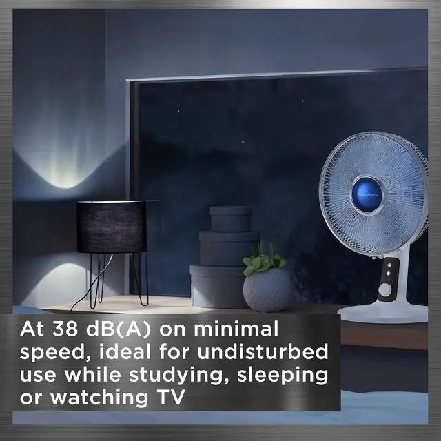 Alt view image 5 of 7 - , Desk Fan, Turbo Silence Table Fan, 12 Inches, Ultra Quiet Fan for Bedroom, Oscillating, Portable, 4 Speeds, Manual Turn Dial, White, Indoor, VU2730