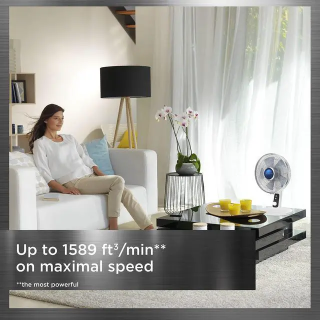 Alt view image 6 of 7 - , Desk Fan, Turbo Silence Table Fan, 12 Inches, Ultra Quiet Fan for Bedroom, Oscillating, Portable, 4 Speeds, Manual Turn Dial, White, Indoor, VU2730
