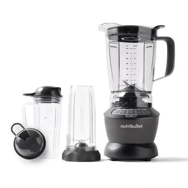 Alt view image 2 of 7 - Full-Size Blender Combo, Single-Serve & Large Capacity, 1200W, 64oz Pitcher, 32oz Cup, Extractor Blade, 3-Speed, Pulse, Smoothies, Soups, Sauces, Easy Cleaning, Dark Gray, NBF50500