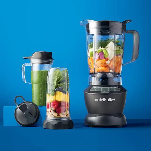 Alt view image 6 of 7 - Full-Size Blender Combo, Single-Serve & Large Capacity, 1200W, 64oz Pitcher, 32oz Cup, Extractor Blade, 3-Speed, Pulse, Smoothies, Soups, Sauces, Easy Cleaning, Dark Gray, NBF50500