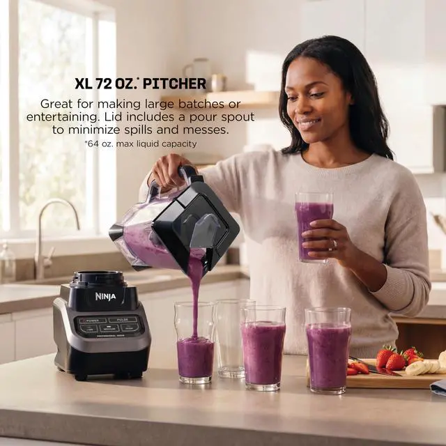 Alt view image 4 of 7 - Professional Blender, 1000W, Total Crushing Tech, 72oz Pitcher, BL610 | 1000W Total Crushing blades crush ice & blend smoothies, sauces. XL 72-oz pitcher for family batches. Dishwasher-safe parts.