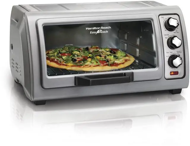 Main image of Easy Reach 6 Slice Countertop Toaster Oven | Roll-Top Door For Easy Access | Bake, Broil & Toast Functions | 150 to 450ºF Adjustable Temp | Auto Shutoff | Silver
