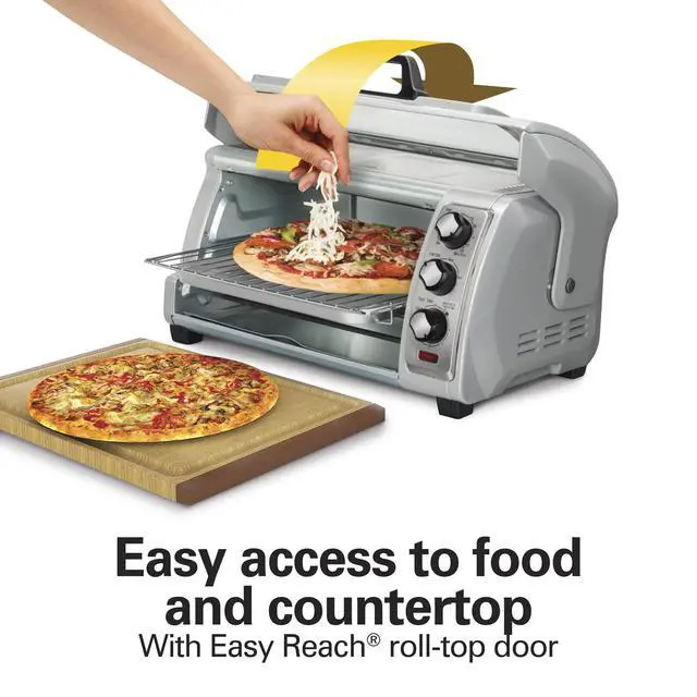 Alt view image 2 of 7 - Easy Reach 6 Slice Countertop Toaster Oven | Roll-Top Door For Easy Access | Bake, Broil & Toast Functions | 150 to 450ºF Adjustable Temp | Auto Shutoff | Silver